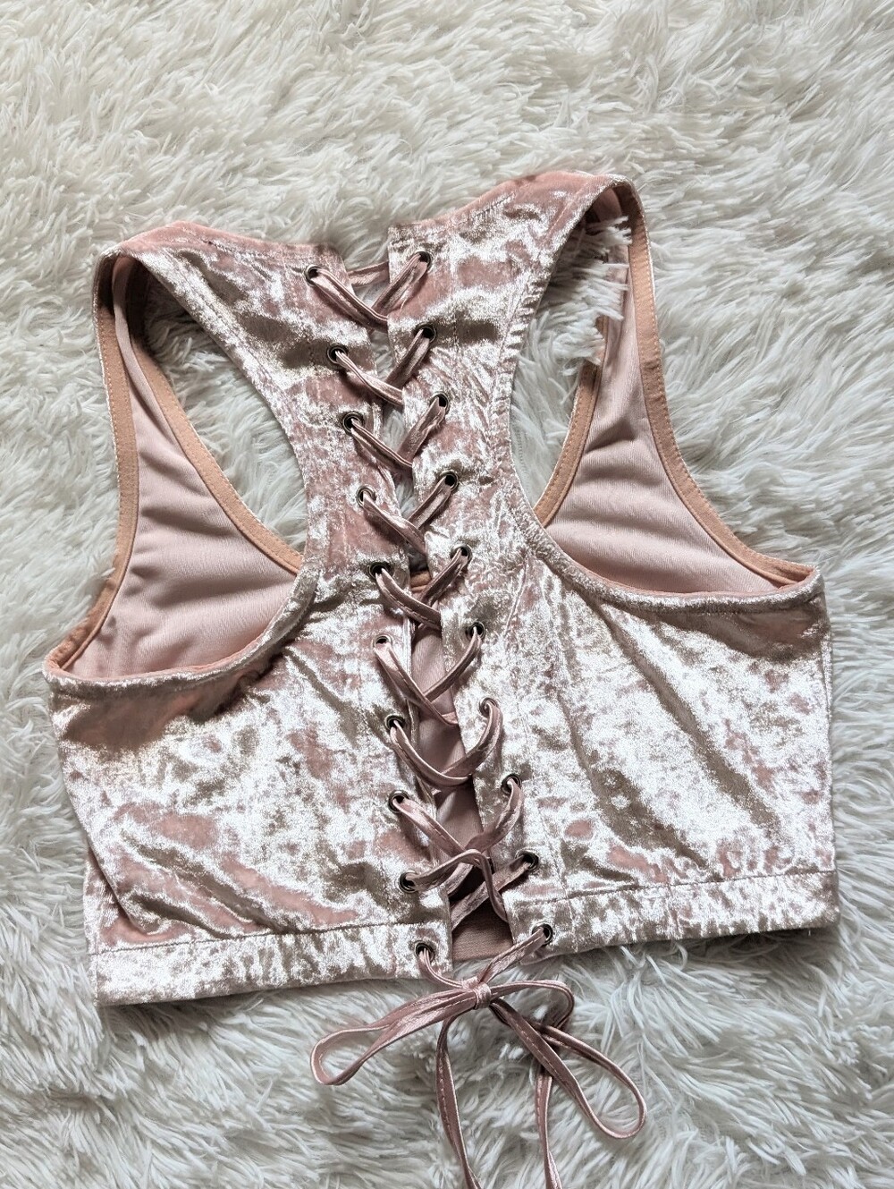 Lip Service Pastel Pink Crushed Velvet Lace Up Corset 24HRS Crop Top Small